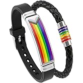 Pride Bracelets 2 PCS Rainbow Bracelet Made with Durable PU Leather and Stainless Steel Pride Wristbands Perfect for Gay LGBTQ Gifts