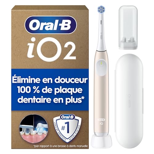 Oral-B Brosse A Dents Electrique iO 2 Rose Clair, 3 Modes De Nettoyage, Brossage Souple Et Silencieux, Capteur De Pression, Brossette Oral B De Rechange, Etui De Voyage, Emballage Carton