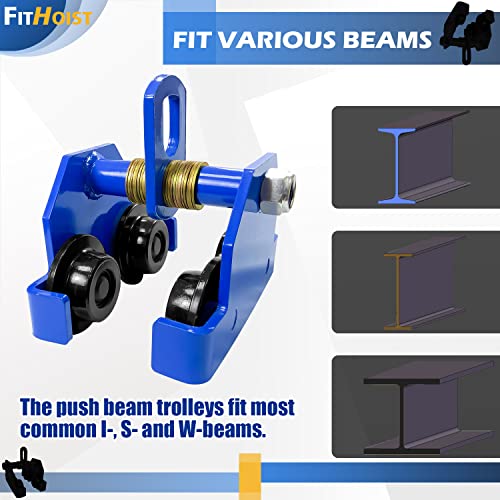 FITHOIST Manually Trolley 2 Ton 4400LBS Capacity Steel Push Beam
