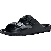 Temi Mens Slides Adjustable Slip on Sandals,Summer Beach Pool Shower EVA Sandals for Men,Double Buckle Lightweight Waterproof Comfy Bathroom Flat House Slippers for Men Size