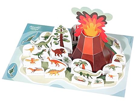 POWERHAUS24 Dinosaurier Insel, Bastelvorlage, Papier Spiele-Set zum Basteln & Spielen
