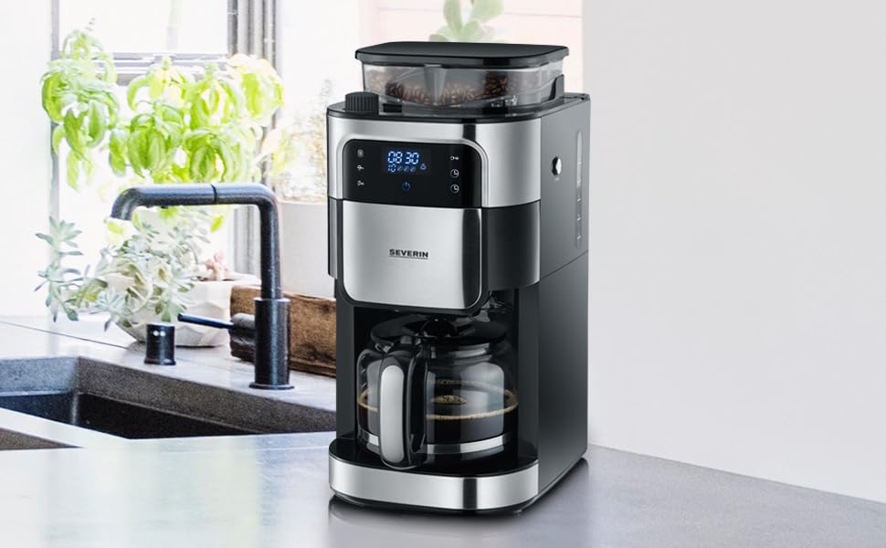Cafetière Filtre Avec Broyeur, 1 000W, 1,4L, Jusqu'à 10 tasses, Sélecteur d'arôme, Ecran tactile, Inox Brossé/Noir,KA 4813, 43.50