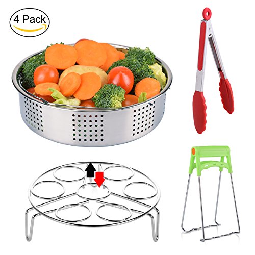 Steamer Basket, Aiduy Stainless Steel Strainer Basket Egg Steamer Rack Vegetable Steamer Pot with Silicone Kitchen Tongs Dish Clip for 8qt Instant Pot and Pressure Cooker Accessories