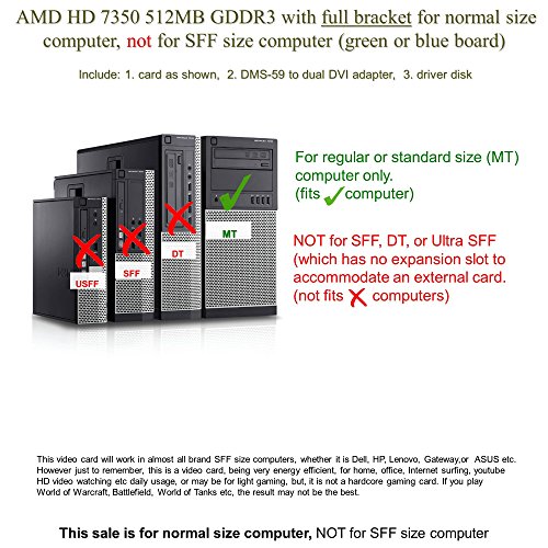 Epic IT Service - AMD Radeon HD 7350 512MB graphics card (full size bracket, dual DVI), fits normal size computer only