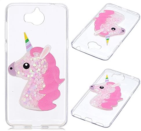 Huawei Y5 2017 (5.0") Case, DUGRO Cute 3D Creative Fashion Cartoon Animal ( Unicorn ) Quicksand Liquid Glitter Silicone Protective Cover Phone Case - Pink