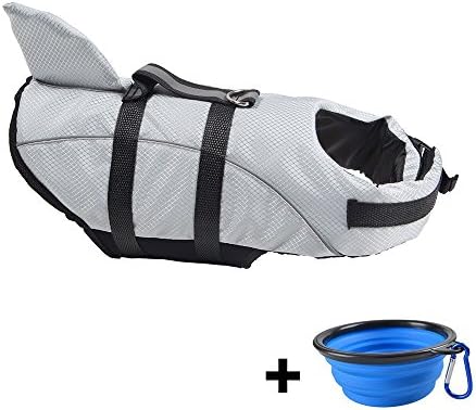 Miniwild Dog Reflective Life Jacket Shark Style Swimming Vest with Adjustable Belts (Color : Grey, Size : XS)
