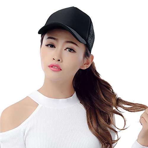 Gloous Unisex Solid Men Women Baseball Cap Trucker Adjustable Snapback Flat Hat (Black)