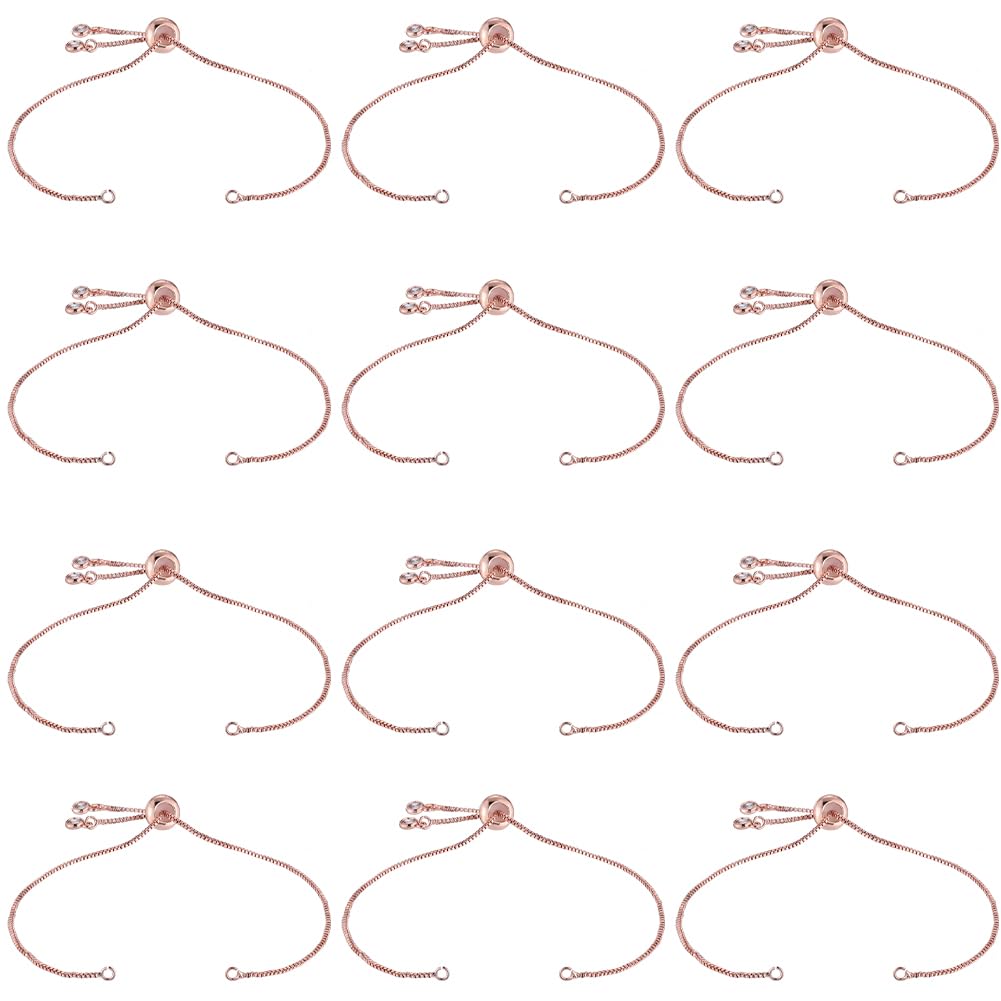 SOFPLATE 1 Box 12Pcs Slider Chain Bracelets Adjustable Slider Bracelet Brass Extender Chains with Rhinestone Ball End Rose Gold Slider Bracelet Findings for jewellery Making Chains Supplies DIY Bracel