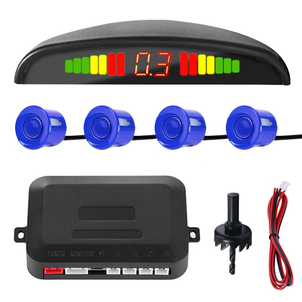 MOCNT Car Reverse Parking Sensors Car Rear Reverse Parking Radar System Car Parking Sensor Kit 4 Rear Sensor Auto Sound Alarm Alert Reverse Backup Radar Display Blue