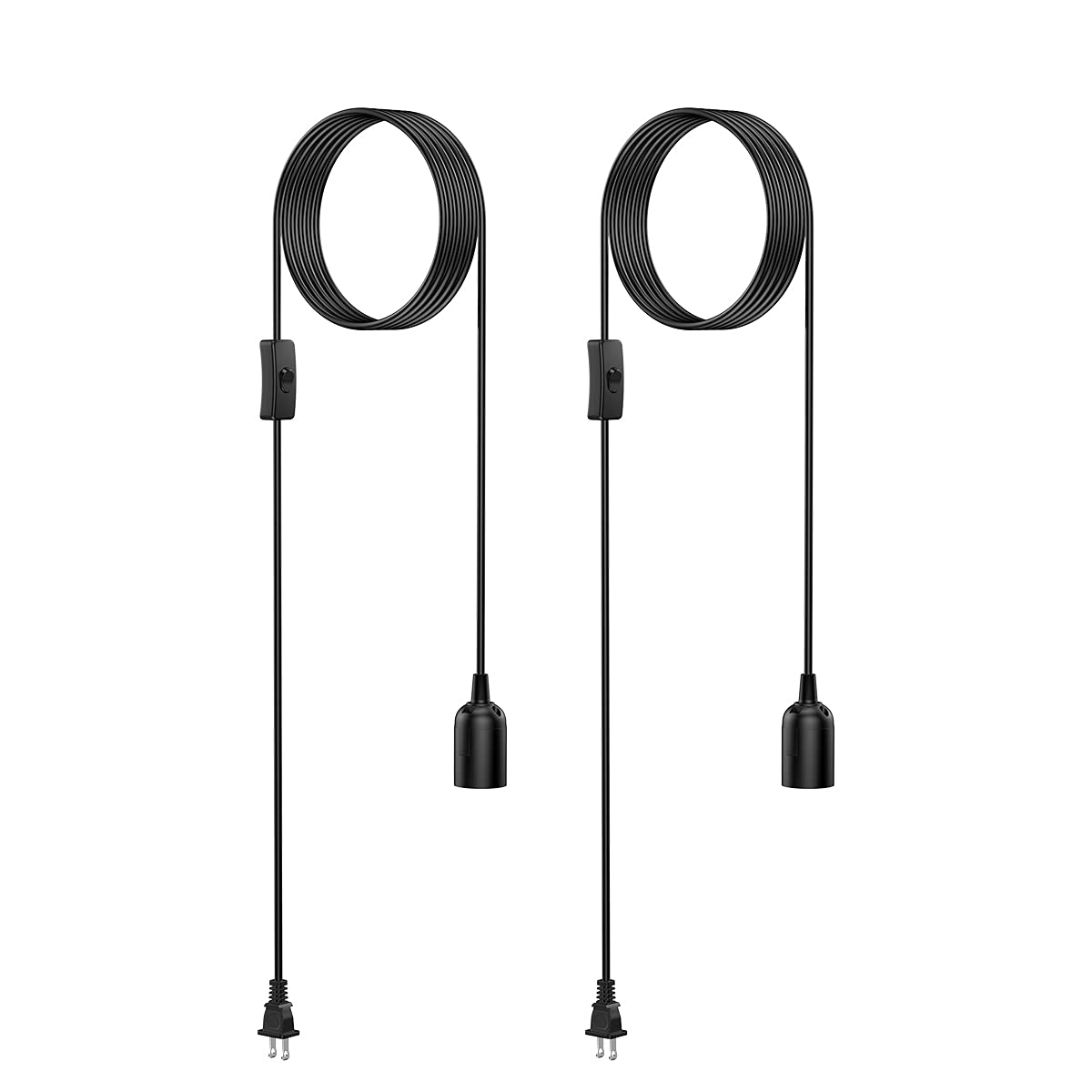 Photo 1 of AryaLight 2-Pack Hanging Light Cord,15 ft Plug in Pendant Light Cord with On/Off Switch E26 E27 Socket (no Bulb Included) Hanging Lantern Cord, Black…