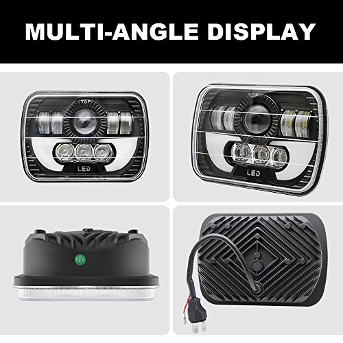 1pcs LED Rectangular Headlight Projector 7x6 5x7 inch Sealed Beam Replacement Hi/Lo Beam DRL Fits Headlamp Bulb for Wrangler, Colight T002N-1pcs