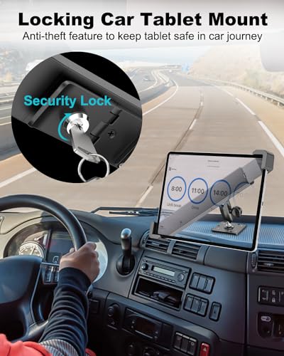 Dosvsi Anti-Theft Tablet Mount for Car/Wall/Desk, Sturdy All Metal Lockable Tablet Holder, 360° Rotation Tablet Stand for iPad Pro Air 11 Mini, iPad 10th Generation, Galaxy Tab A9, 7-11" Tablets
