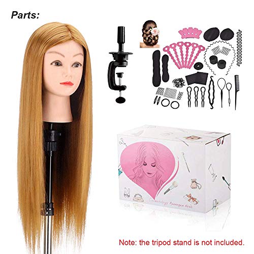 Mannequin Head with Hair, Beauty Star 26 Inch Training Head Hair Mannequin Manikin Head Cosmetology Doll Head Practice Styling Hairdressing Training Braiding Heads + Table Clamp Stand + Braid Sets