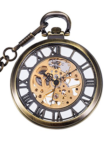 Mudder classical roman mechanical skeleton hand winding pocket wa…