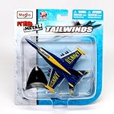 Maisto Fresh Metal Tailwinds 1:137 Scale Die Cast United States Military Aircraft : U.S. Navy Blue Angel All-Weather Carrier-Capable Multirole Fighter Jet (Ground and Air) F/A-18C Hornet with Display Stand (Dimension: 3-1/2
