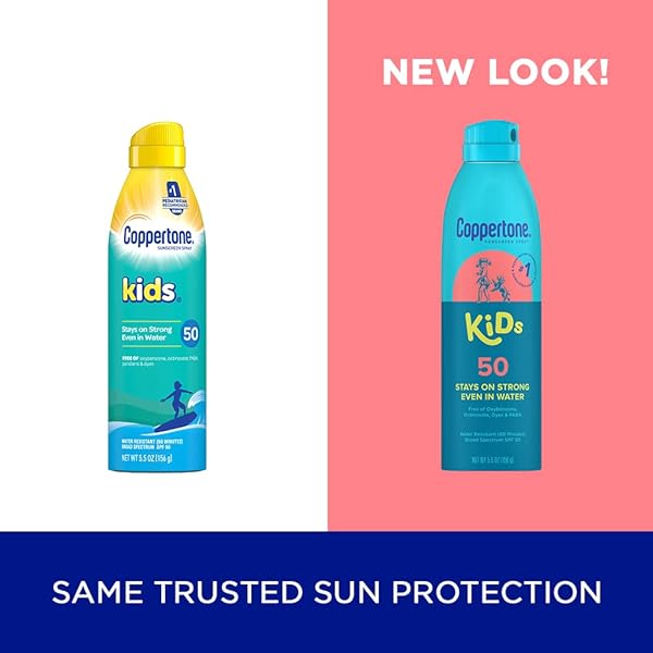 COPPERTONE KIDS SUNSCREEN SPRAY SPF 50, WATER RESISTANT SUNSCREEN FOR KIDS, OXYBENZONE AND OCTINOXATE FREE, PEDIATRICIAN RECOMMENDED, 5.5 OZ CAN