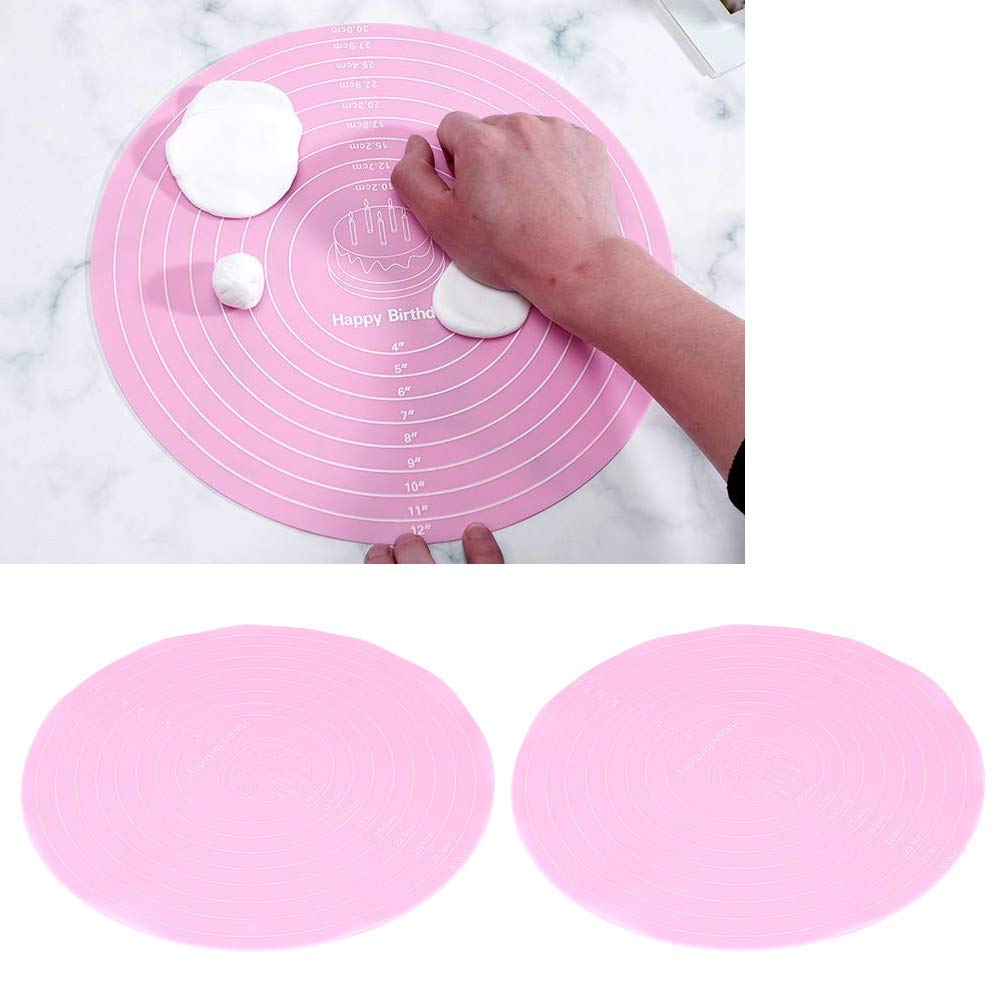 Kneading Mat Cake Pad Cake 2PCS NonStick Round Silicone Dough Rolling Mat Baking Pastry Pad Sheet Liner for Cake Turntable Stand
