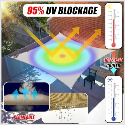 Dsocool Rectangle Sun Shade Sails Outdoor Large - Sun Protection Sunshades UV Block Shade Canopy, Heavy Duty Permeable 185GSM Patio Shades for Backyard, Deck and Lawn, Beige (5×5 Meters)