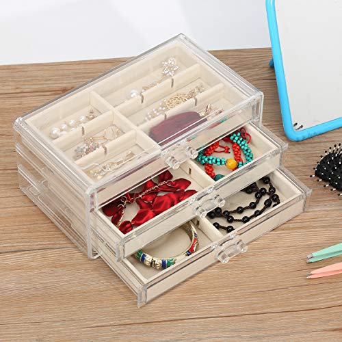 FEISCON Acrylic Jewelry Organizer Makeup Cosmetic Storage Organizer box Clear Jewelry Case with