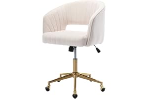 Nrizc Velvet Office Desk Chair, Upholstered Home Office Desk Chairs with Adjustable Swivel Wheels, Ergonomic Office Chair for Living Room, Bedroom, Office, Vanity Study (Beige)