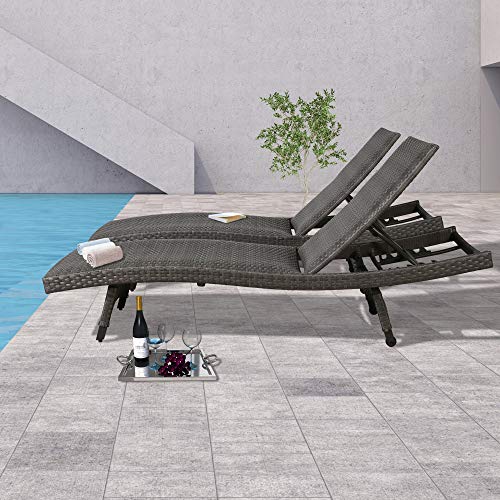 Iwicker Patio Padded Quick Dry Foam Wicker Chaise Lounges Aluminum