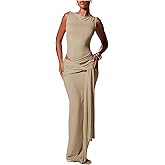 Milumia Women's Knot Tie Front Ruched Maxi Dress Cut Out Boat Neck Sleeveless Wedding Guest Dresses