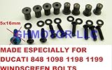 Ducati 848 1098 1198 1199 899 959 1299 SuperSport Panigale Corse V4 S R Black Windscreen Windshield Bolts Screws Kit Usa