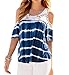 Women Cold Shoulder Splicing Short Sleeve Lace Loose Blouse Tops Shirt