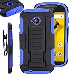 Moto E Lte case iWIRE® IROB Blue Rugged Impact Armor Hybrid Kickstand Cover with Belt Clip Holster Case for Motorola Moto E LTE 2nd Generation (Sprint, Boost Mobile, Cricket,Virgin Mobile,Verizon) + iWIRE® Touch Screen Pen