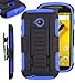 Moto E Lte case iWIRE® IROB Blue Rugged Impact Armor Hybrid Kickstand Cover with Belt Clip Holster Case for Motorola Moto E LTE 2nd Generation (Sprint, Boost Mobile, Cricket,Virgin Mobile,Verizon) + iWIRE® Touch Screen Pen