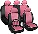 OxGord 17pc Set Faux Leather Pink Black Auto Seat Covers Set - Airbag - Universal Fit for Car, Truck, or SUV - Steering Wheel Cover