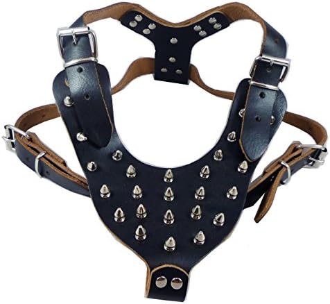 HOOTMALL Black Leather Spiked Studded Harness Large 26"-34" Chest 28 Spikes Pit Bull