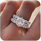 Gixaxak Platinum Plated Simulated Diamond Engagement Rings Set 3PCS Princess Wedding Rings for Women Brilliant Cubic Zirconia Engagement Bridal Sets 925 Sterling Silver Promise Rings Set 8