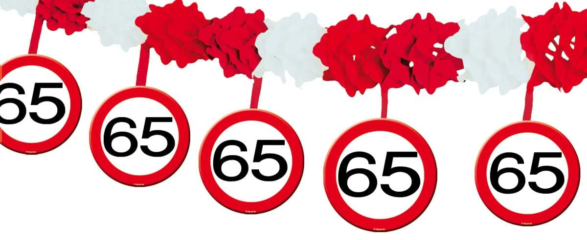 Folat 05236 65th Birthday Traffic Sign Garland with Hangers, Multi Colors, Adults