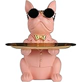 Modern Bulldog Statue in Pink Resin - Piggy Bank Key Holder Storage, Candy & Jewelry Tray for Home Decor, Dining Table, Office