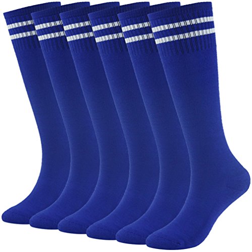 Soccer Socks Basketball Socks Youth Long Knee High Cotton Cushion Tube Socks 6 Pairs Blue