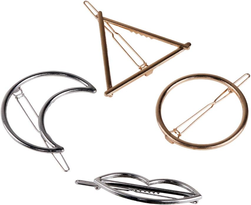 Futurekart Clips for Hair for Women Stylish Hair Clamps Circle Triangle Moon and Lip print Pattern for Women Girls- 4pcs (Gold & Silver)