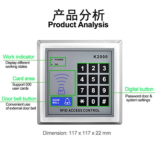 LIBO Full RFID Access Control System Kit Set Stand-Along Keypad with Metal Electric Lock DC12V 3A Power Supply Exit Button for Door Entry System