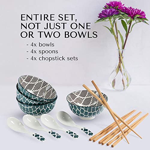 Lily's Essentials Green Japanese Ramen Bowls and Spoons set with