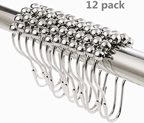 Aibily Shower Curtain Hooks, 100% Rustproof Nickel Stainless Steel Rollers Hooks, Smooth Gliding, Roller ball Shower Curtain Rings - 12 Pack Set