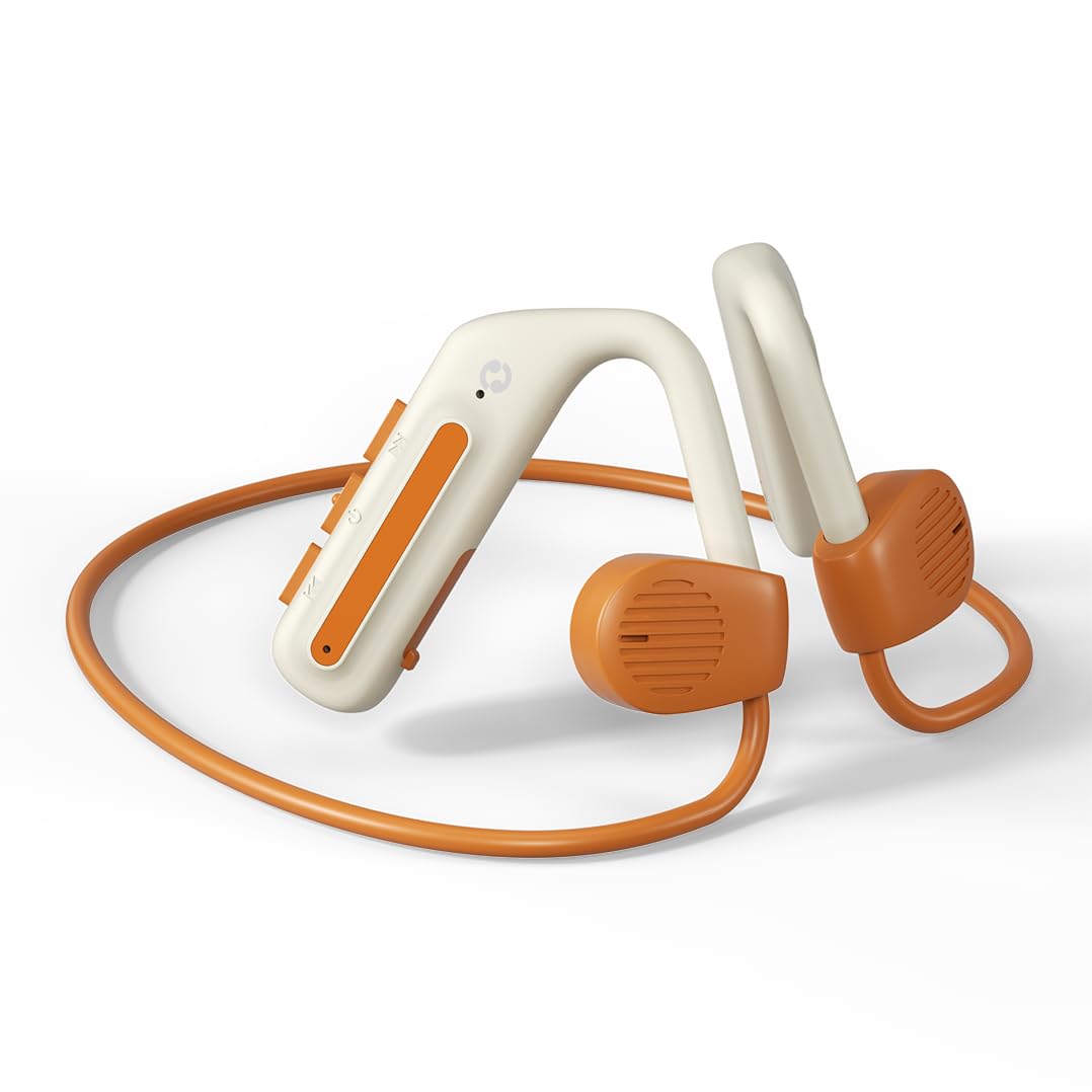 Avantalk Clan S1 - Bluetooth Open-Ear Headphones with Wrap Around Ear Hook & Neckband for Sports & Cycling, Secure Fit, Wireless Earbuds with Built-in Controls, 15hr Playtime, Orange & Beige