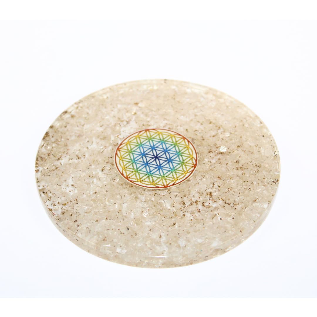 Prajet energized Crystal Quartz Gemstone orgone Tea Coaster Flower of Life Round Crystal Therapy Chakra Balancing Positive Energy