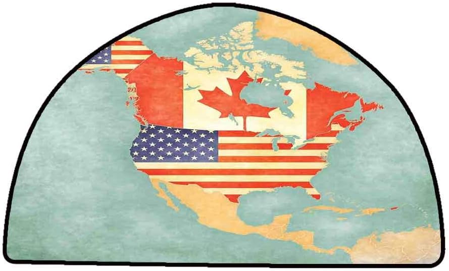 Kitchen Carpet World Map,States and Canada Outline Map of The North America in Grunge Stylized Soft Colors,Multicolor,W31 x L20 Half Round Rugs for Living Room
