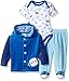 BON BEBE Baby Boys' 3 Piece Velour Jacket Set with Bodysuit and Pant, Football Blue, 6-9 Months