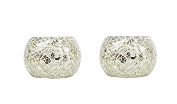 Lalhaveli Home Decorative Valentines Day Lights Votive Tea Light Silver Color Glass Candle Holders(Candle Included)(Set of 2 Gift 3 X 4 Inches)
