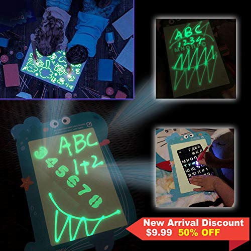 Farielyn-X Draw with Light-Fun Drawing Board Pad Tablet for Kids- Glow LED Child Sketchpad - Doodstage Light Drawing Fun and Developing Toy Gift Luminous Drawing 2 in 1 Board Setï¼ˆDinosaur - A3 Sizeï¼‰