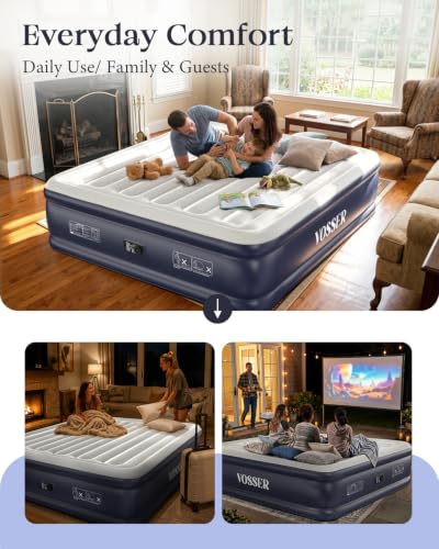 VOSSER King Size Air Mattress with Built-in Pump, 18" Raised, Blow Up Bed | Family Choice Award Winner, Heavy Duty Inflatable Blow Up Mattress,1000 lb,40% Thicker PVC,Durable Airbed,10-Year Support