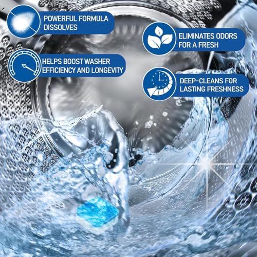 24 Pack Efervescentes Limpiador Tabletas,Descalcificador limpiador lavadora,tablet de limpieza profunda,Limpiador de Lavadora Descontaminación,para lavadoras de carga frontal y superior. (24)