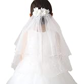 SlenyuBridal Girl's Two Layers Tulle First Communion Veils with Pearls for Wedding Prom Party Church Catholic Baptism
