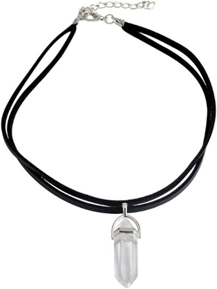 UINKE Hexagonal Chakra Energy Pendant Crystal Leather Necklace Choker Sweater Chain for Women,Transparent
